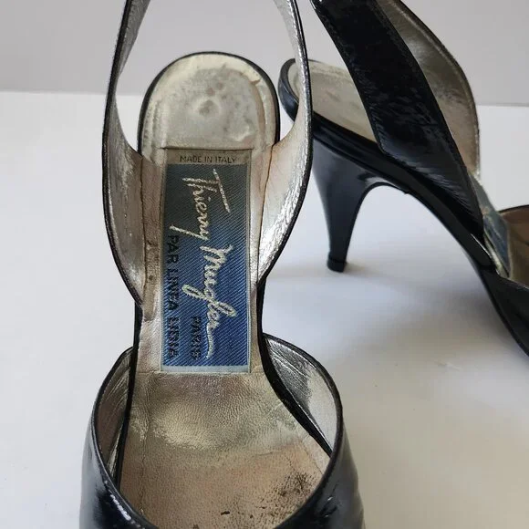 Thierry Mugler Vintage Black Patent Peep Toe Marilyn Monroe Style 6.5 - Picture 2 of 11